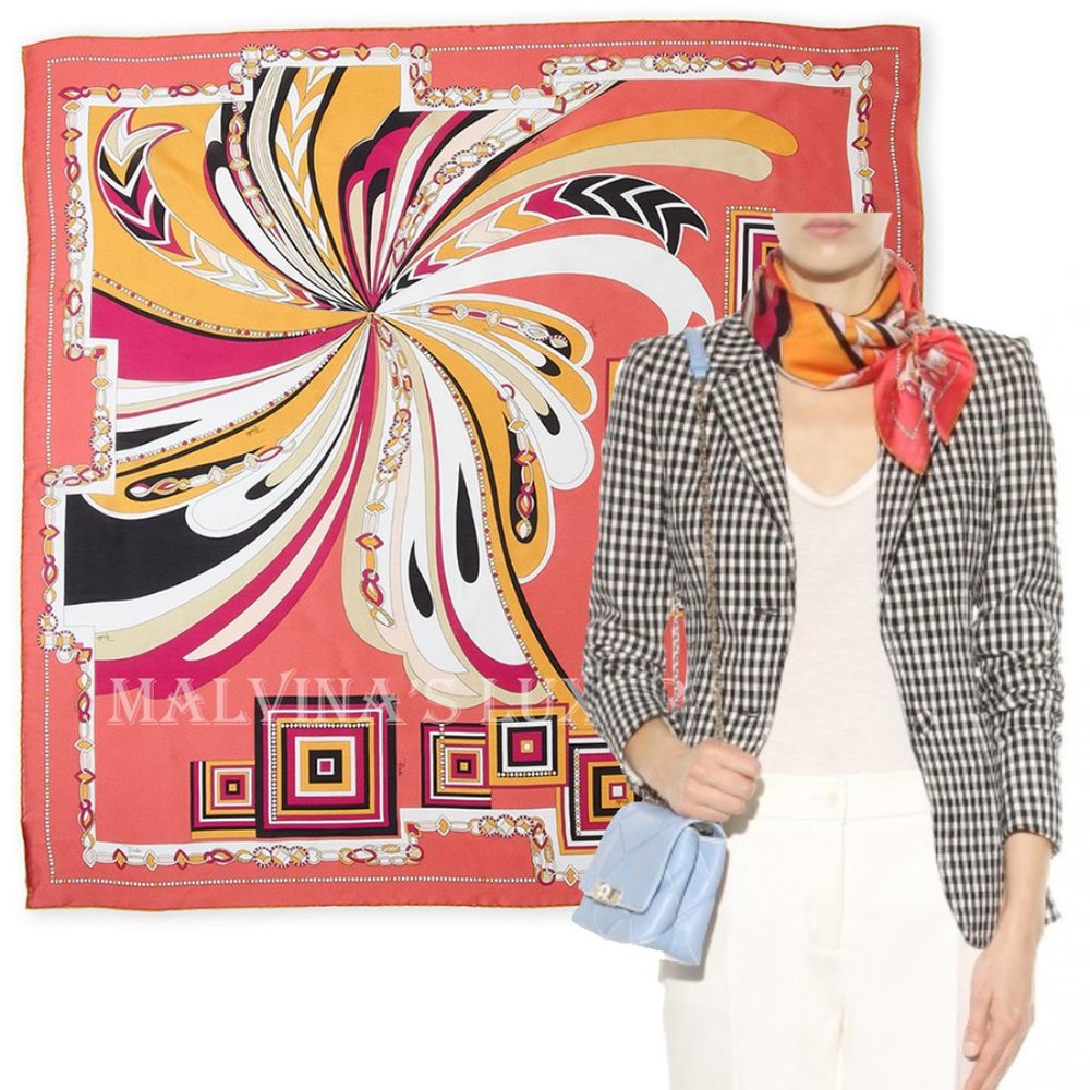 EMILIO PUCCI SCARF PRINT CHIFFON SILK SIGNATURE LOGO SQUARE SCARF 34"
